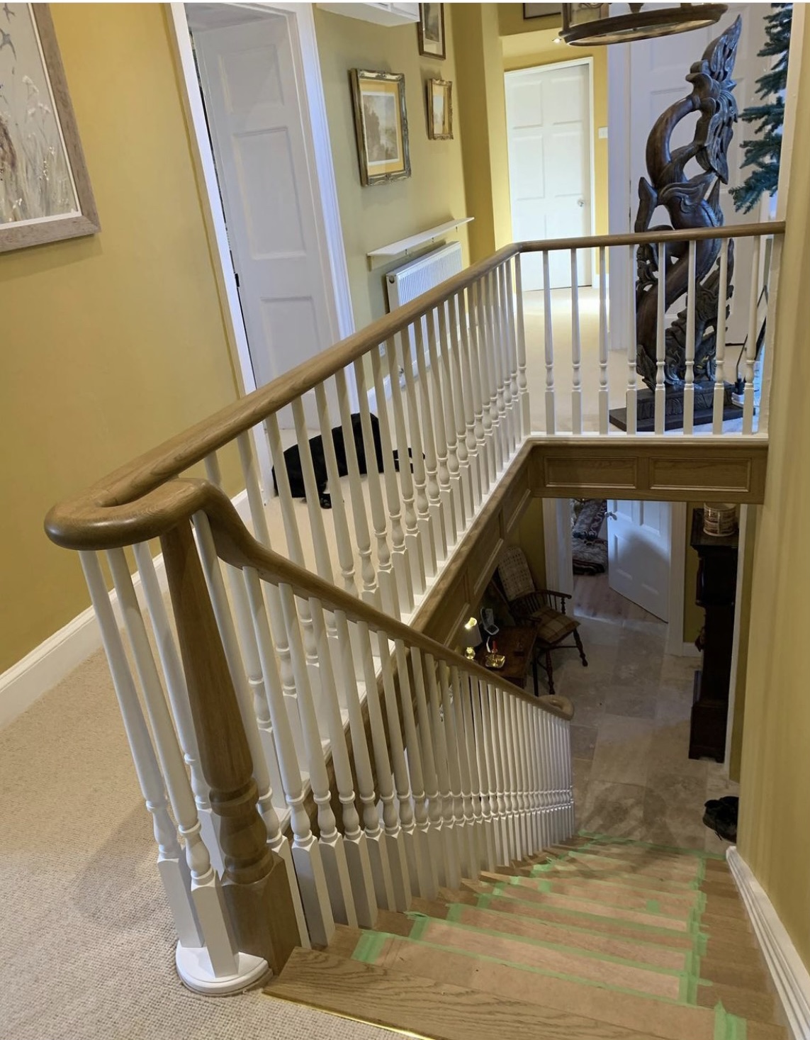 walnut/painted spindles